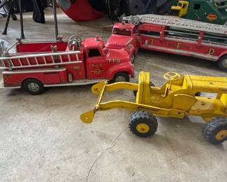 Vintage Tonka Toys Fire Truck "No. 5" and Tractor