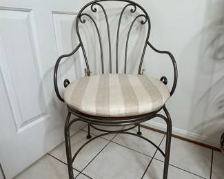 Ethan Allen Wrought Iron Bistro Chairs with Striped Cushions
