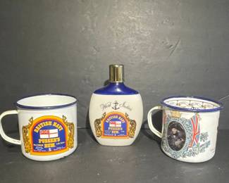 British Navy Pusser's Rum Enamel Mugs and Decanter