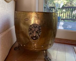 Brass Lion Head Coal Scuttle Planter