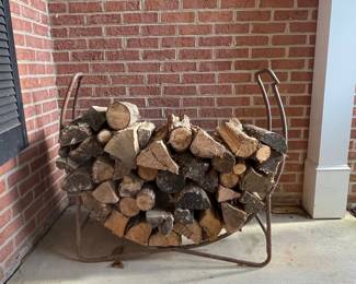 Curved Metal Log Holder with Firewood