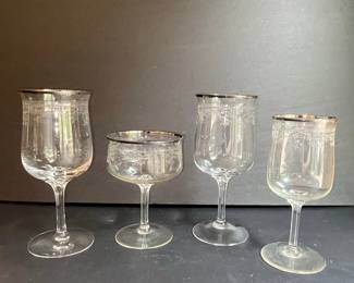 Platinum Trim Etched Glass Stemware
