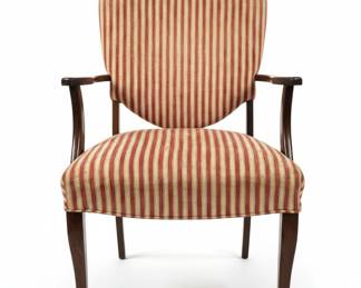 Striped Upholstered Armchair in the Style of Martha Washington