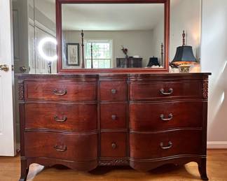 Vintage Serpentine Front Dresser with Mirror