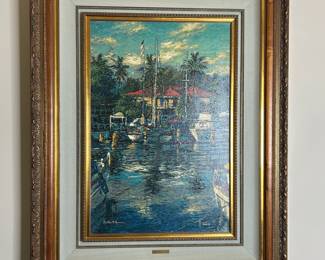 Christian R. Lassen "Harbor Scene" Oil Painting