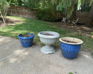 Blue Ceramic Planters and White Urn Planter
