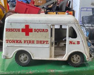 1956 Tonka Rescue Squad No. 5 Fire Dept. Metro Van Pressed Steel Toy Truck