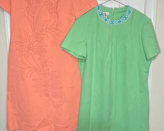 Puritan Forever Young Dresses - Coral Embellished & Lime Green Geometric Trim