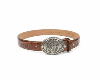 Andrea Barnett Sterling Silver Sunburst Buckle Leather Belt