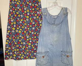 Vintage Floral Print Dress and Embroidered Denim Pinafore Dress
