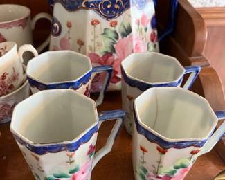 Nippon hand-painted pitcher and cups.