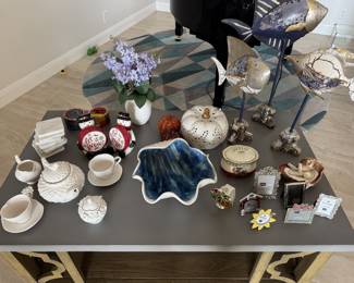 Tea cup set, shell center piece, fish sculptures, etc.