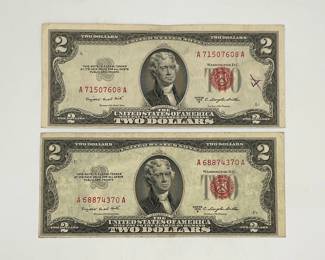 Two 1953 B $2 Legal Tender Notes