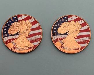 (2) Walking Liberty Colorized 1 oz. Copper Rounds