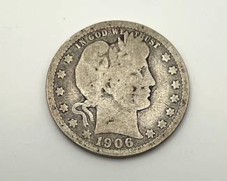 1906-O US Silver Barber 25c