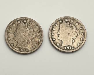 Two 1912-D Liberty V Nickels