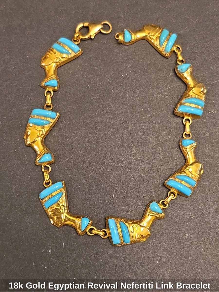 18k Gold Egyptian Revival Nefertiti Link Bracelet