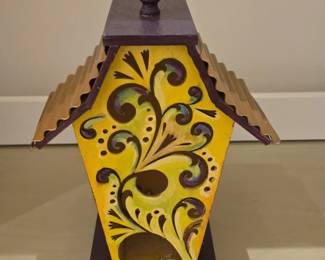 HandPainted Wooden Birdhouse with Folk Art Motifs