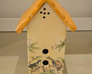 Decorative Ceramic Birdhouse with Transferware Floral and Bird Motif