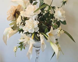 Artificial Floral Arrangement in Twisted Glass Pedestal Vase