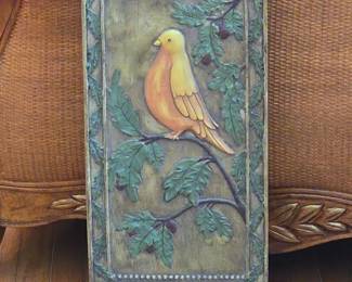 Vintage Syroco Decorative Wall Plaque with Bird and Oak Branches