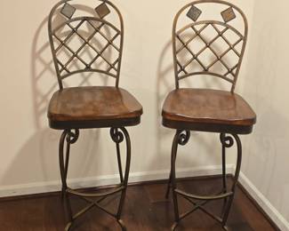 Ornate Metal and Wood Swivel Bar Stools Set of Napa Ridge Style