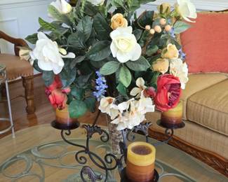 Artificial Floral Arrangement with Candelabra and Pillar Candles