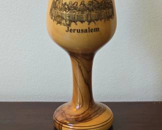 Olive Wood Chalice with The Last Supper and Jerusalem Inscription