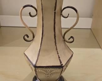 Decorative Metal Vase with Scroll Handles and Embossed Motif