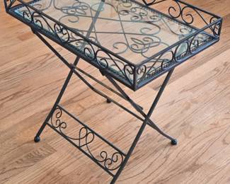 Southern Living At Home Wrought Iron and Glass Folding Tray Table