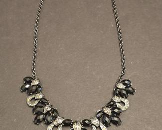 Black Faceted Glass and Crystal Bib Necklace