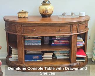 Demilune Console Table with Drawer and Shelves