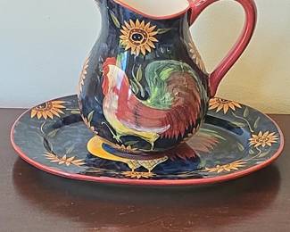 Certified International Susan Winget Rooster Pitcher and Plate Set
