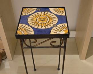 Vintage Sun Face Tile Top Pedestal Plant Stand second image
