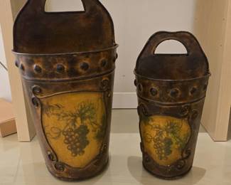 Vintage Metal Planters with Grapes Motif Set of