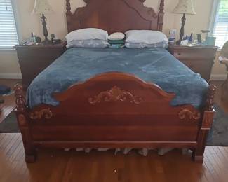 Victorian Style Cherry Wood Sleigh Bed Frame