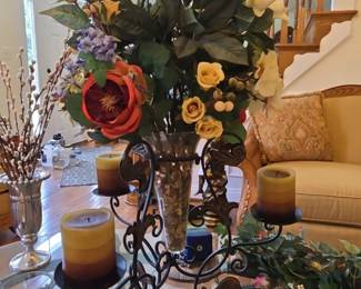 Artificial Floral Arrangement with Scrollwork Candelabra