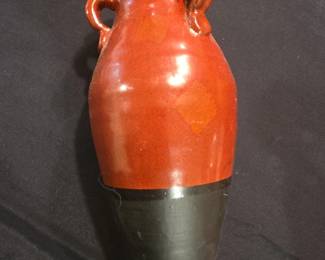 Terracotta Amphora Vase with Glazed Base and Ruffled Rim
