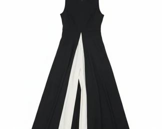 Womens Black and White Colorblocked Maxi Dress with Slit