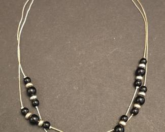 Costume Jewelry Necklace with Black Beads and SilverTone Spacers
