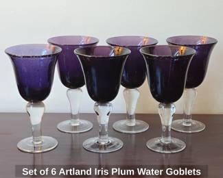 Set of Artland Iris Plum Water Goblets