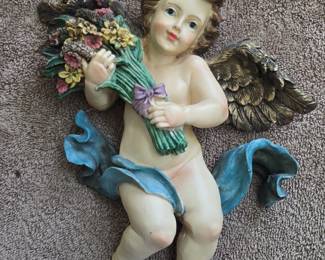 Fontanini Cherub with Flowers Wall Plaque