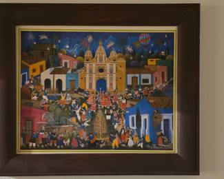 Tigua Folk Art Painting of Village Festival
