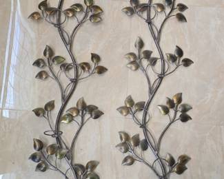 Set of Metal Leaf Branch Wall Candle Holders