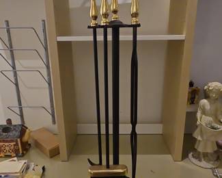 Brass and Black Metal Fireplace Tool Set