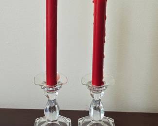 Crystal Taper Candle Holders with Red Candles