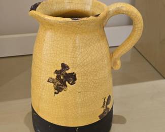 Yellow Crackle Glaze Pitcher with Black Base