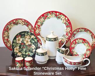 Sakura Splendor Christmas Holly Fine Stoneware Set