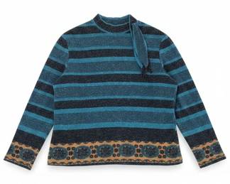 Yafeier Striped Beaded Mock Neck Top