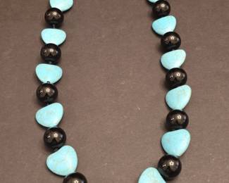 Turquoise and Onyx Heart Bead Necklace